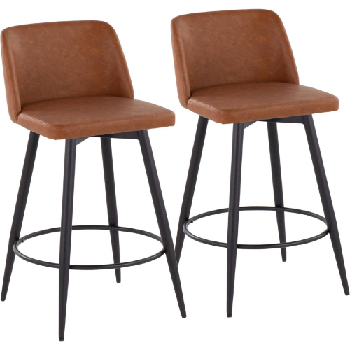 Toriano 26" Swivel Counter Stool in Camel Leatherette & Black Metal with Round Footrest (Set of 2)